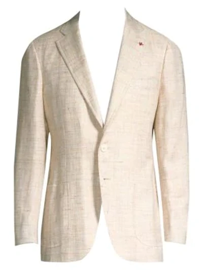 Shop Isaia Textured Wool Blazer In White