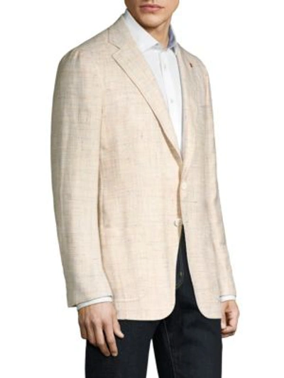 Shop Isaia Textured Wool Blazer In White