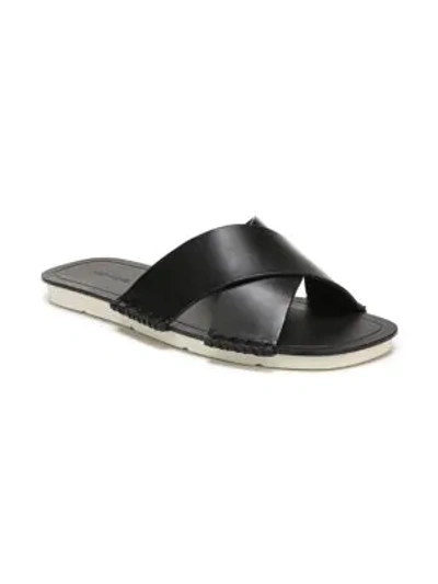 Shop Vince Nico Leather Flat Sandals In Black