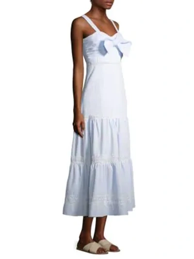 Shop Jonathan Simkhai Stripe Cotton Tiered Maxi Dress In Sky Combo