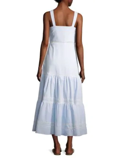 Shop Jonathan Simkhai Stripe Cotton Tiered Maxi Dress In Sky Combo