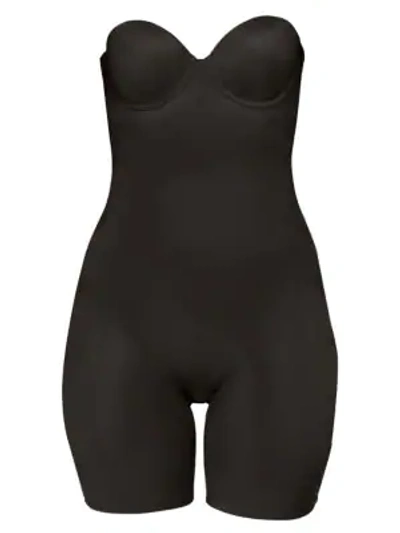 Spanx Strapless Mid Thigh Bodysuit In Very Black