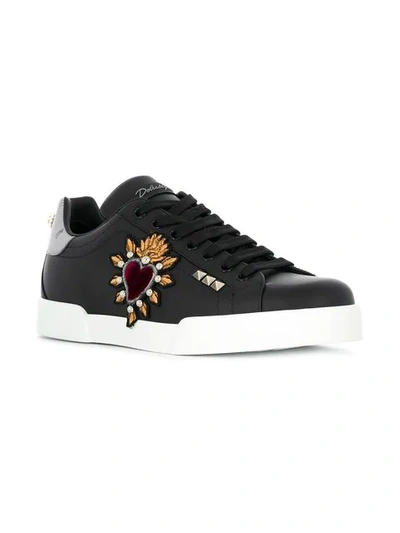 Shop Dolce & Gabbana Portofino Sacred Heart Patch Sneakers - Black