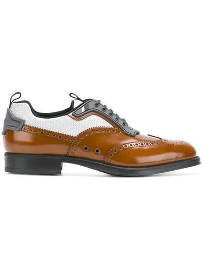 Shop Prada Multi-fabric Lace-up Shoes - Brown