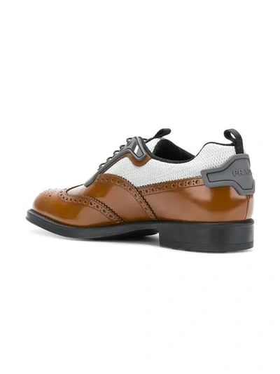 Shop Prada Multi-fabric Lace-up Shoes - Brown
