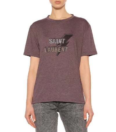 Shop Saint Laurent Printed T-shirt In Purple