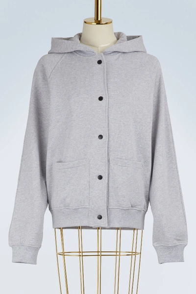 Shop Kenzo Cotton Logo Hoodie Bomber Jacket In Grey