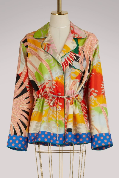 Shop Gucci Tropical Bird Silk Pajama Shirt In Multi