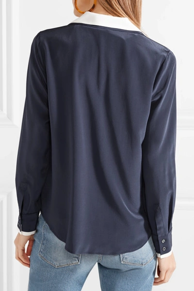 Shop Frame Two-tone Silk Crepe De Chine Shirt In Navy