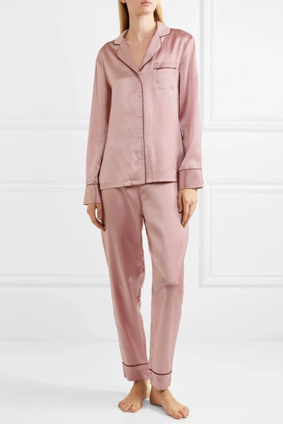 Shop Stella Mccartney Poppy Snoozing Silk-satin Pajama Set In Blush