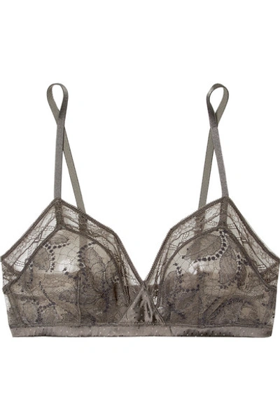 Shop Eres Farniente Mimosa Silk-blend Satin And Stretch-lace Soft-cup Triangle Bra In Anthracite