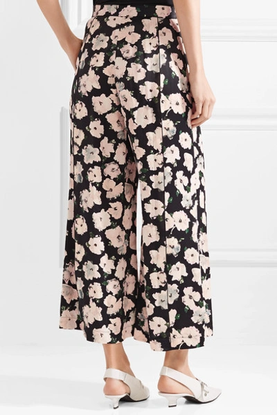 Shop Proenza Schouler Cropped Floral-print Satin-crepe Wide-leg Pants In Black