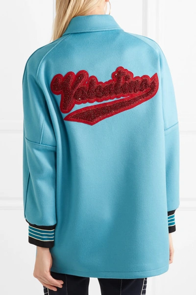 Shop Valentino Embellished Appliquéd Felt Jacket In Blue