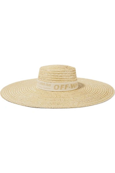 Shop Off-white Cotton Canvas-trimmed Straw Sunhat In Sand
