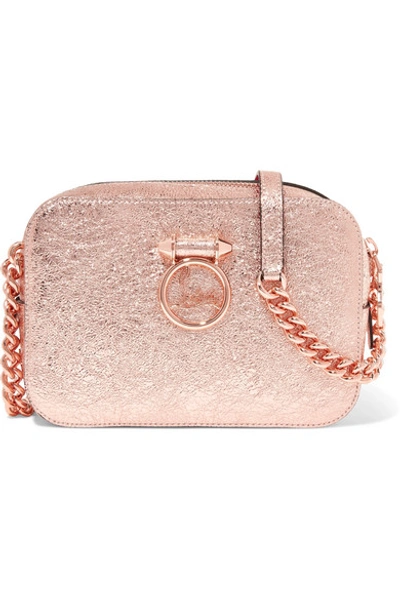 Shop Christian Louboutin Rubylou Metallic Textured-leather Shoulder Bag In Pink