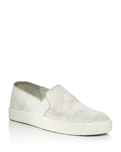 Shop Vince Women's Blair Crackled Leather Slip-on Sneakers In White