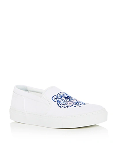 Shop Kenzo Women's Tiger Embroidered Slip-on Platform Sneakers In White