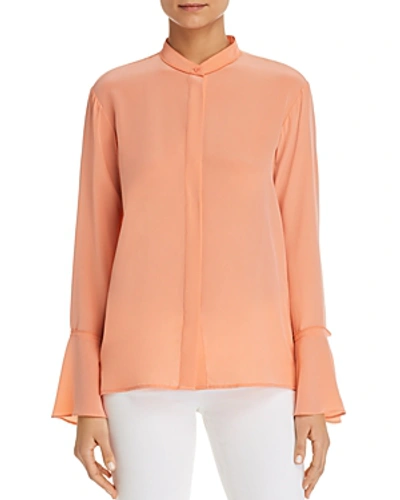 Shop Donna Karan Silk Button-down Bell-sleeve Top In Petal Pink
