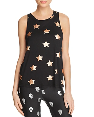 Shop Terez Metallic Star Print Racerback Tank In Black