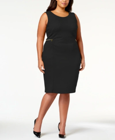 Shop Calvin Klein Plus Size Zipper-trim Sheath Dress In Black