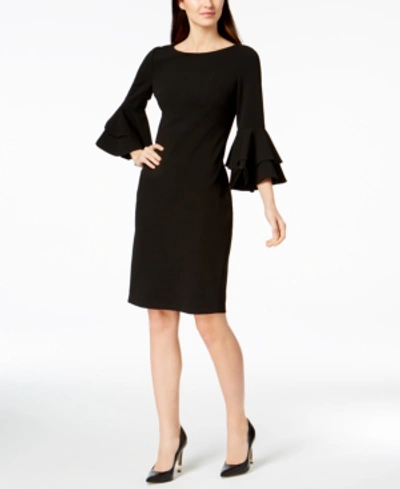 Shop Calvin Klein Tiered-bell-sleeve Sheath Dress In Black