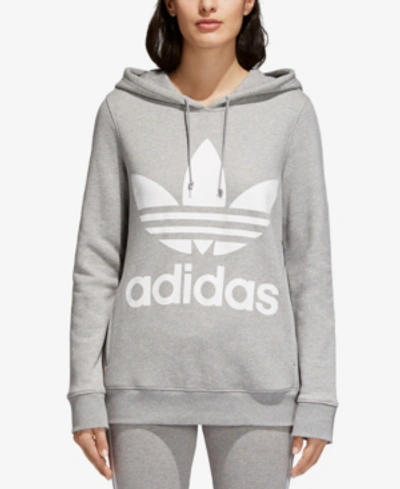 Shop Adidas Originals Women's Adicolor Trefoil Sweatshirt Hoodie In Medium Grey Heather