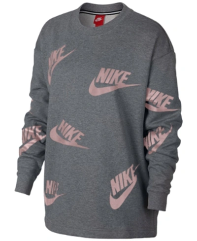 Shop Nike Sportswear Futura Logo-print Long-sleeve Top In Carbon Heather/elemental Rose