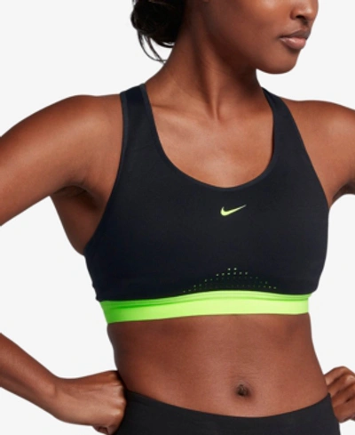 Shop Nike Motion Adapt High-support Compression Sports Bra In Black/volt Glow