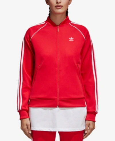 Shop Adidas Originals Adicolor Superstar Three-stripe Track Jacket In Radiant Red