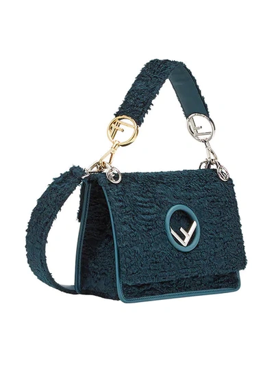 Shop Fendi Teal Kan I F Velvet Shoulder Bag - Blue