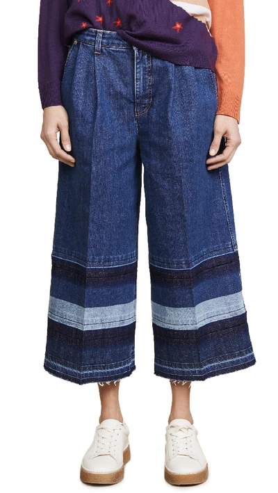 Shop Sonia Rykiel Cropped Jeans With Striped Effect In Dark Blue