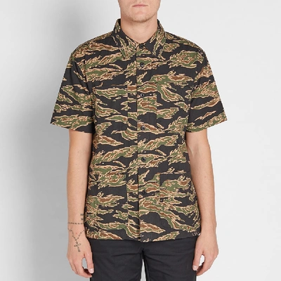 Shop Stussy Short Sleeve Seersucker Safari Shirt In Green