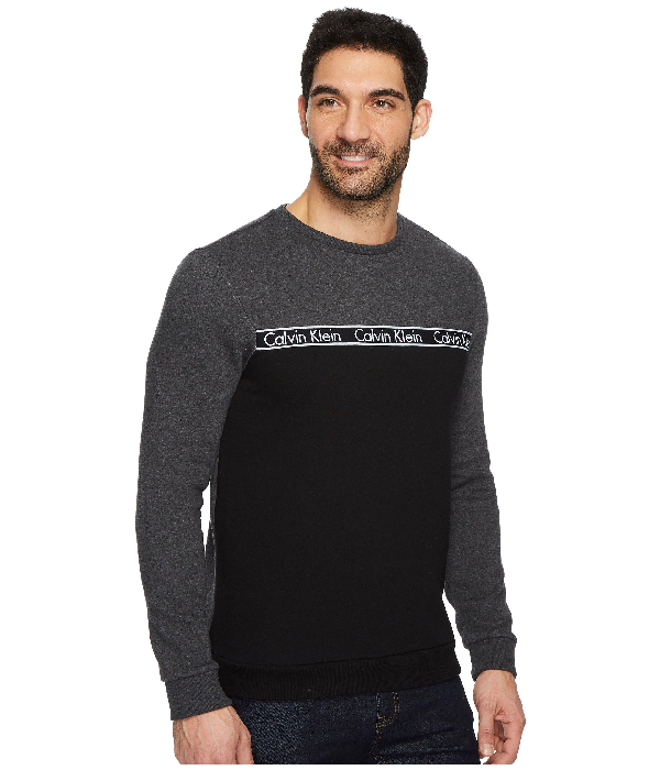 Calvin Klein Crew Neck Shirt With Logo Tape Detail In Grey Night Heather |  ModeSens