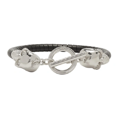 Shop Alexander Mcqueen Black T-bar Skull Bracelet In 1000 Silver