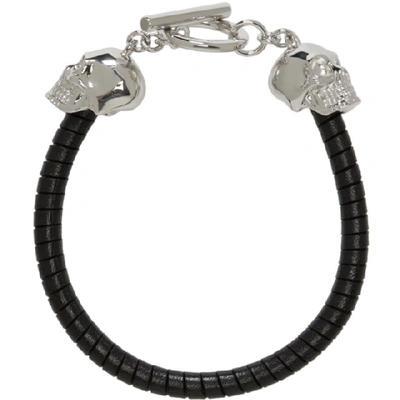 Shop Alexander Mcqueen Black T-bar Skull Bracelet In 1000 Silver