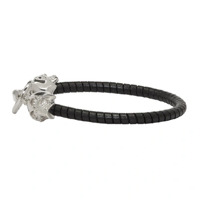 Shop Alexander Mcqueen Black T-bar Skull Bracelet In 1000 Silver