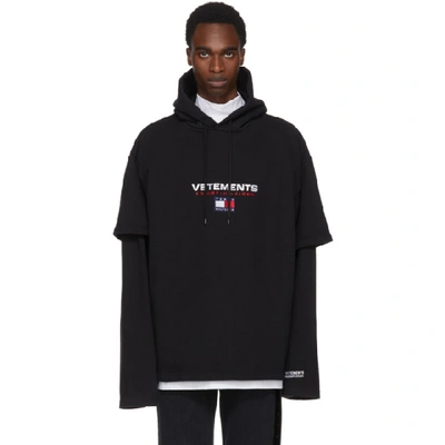 Shop Vetements Black Tommy Hilfiger Edition Double Sleeve Hoodie