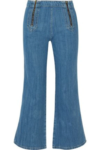 Shop M.i.h. Jeans Woman Arrow Zip-detailed High-rise Kick-flare Jeans Mid Denim