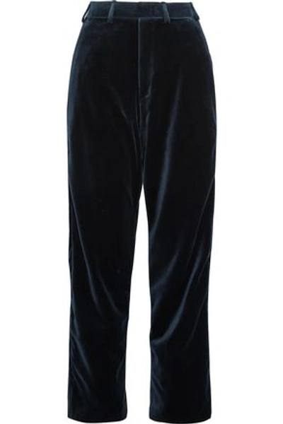 Shop Vetements Woman + Brioni Cotton And Silk-blend Velvet Straight-leg Pants Blue