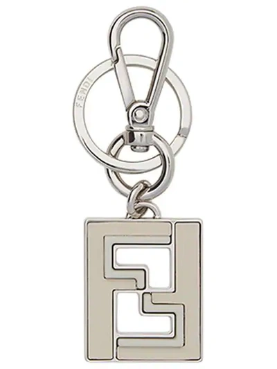 Shop Fendi Logo Keyring In Metallic