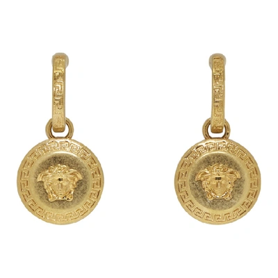 Shop Versace Gold Small Medusa Coin Earrings In Kot Gold