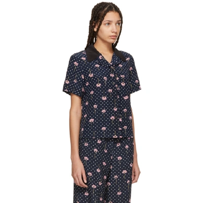 Shop Miu Miu Navy Floral Polka Dot Pyjama Shirt In 008 Blue