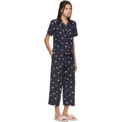 Shop Miu Miu Navy Floral Polka Dot Pyjama Shirt In 008 Blue