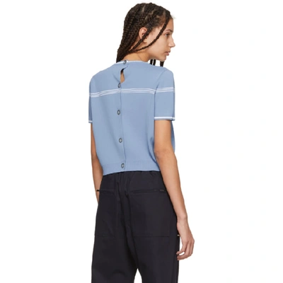 Shop Miu Miu Blue Short Sleeve Button Back Crewneck Sweater In 237 Pervinc