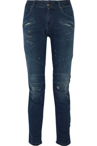 Shop Pierre Balmain Woman Mid-rise Slim-leg Jeans Dark Denim