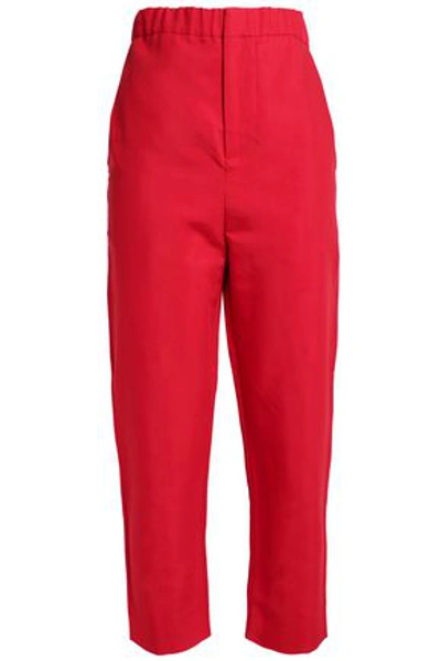 Shop Marni Woman Cropped Woven Tapered Pants Red
