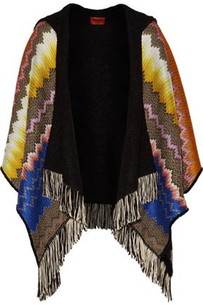 Shop Missoni Woman Fringed Crochet-knit Hooded Cape Multicolor