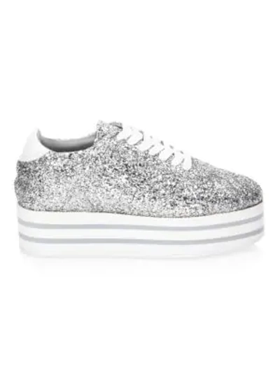Shop Chiara Ferragni Glitter Platform Sneaker In Silver