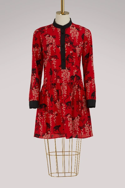 Shop Red Valentino Monkey Print Long-sleeve Dress In Fuoco