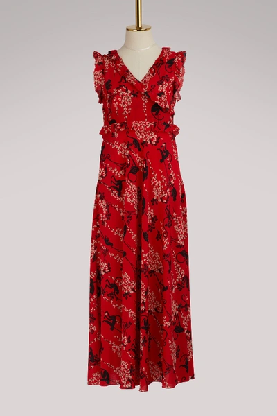 Shop Red Valentino Monkey Print Long Silk Dress In Fuoco